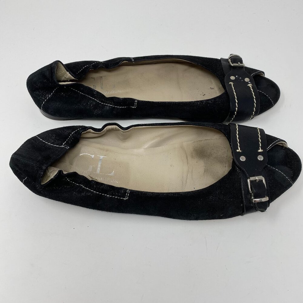 agl attilio giusti leombruni black slip on suede leather peep toe flats